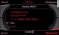 Affichage du code PIN à saisir dans le téléphone portable